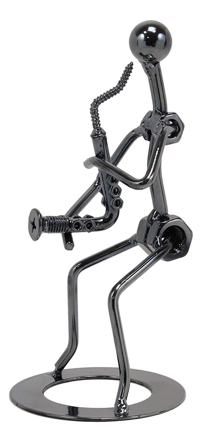 Ebros Gift Ebros Gift Decorative Musician Metal Art Music Instrument Player 3D Figurine Hand Sculpted Electroplated Recycled Steel Home And Office Desk Table Decor Statue (Saxophone Player)