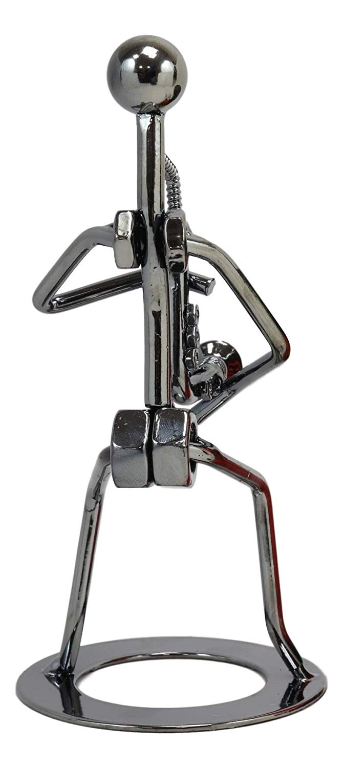 Ebros Gift Ebros Gift Decorative Musician Metal Art Music Instrument Player 3D Figurine Hand Sculpted Electroplated Recycled Steel Home And Office Desk Table Decor Statue (Saxophone Player)