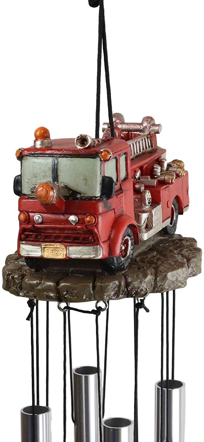 Ebros Gift Ebros Gift Decorative Red Fire Engine Truck Model Resonant Relaxing Wind Chime Patio Garden Accent Of Fire Fighters Hydrants 911 Emergency Civil Service