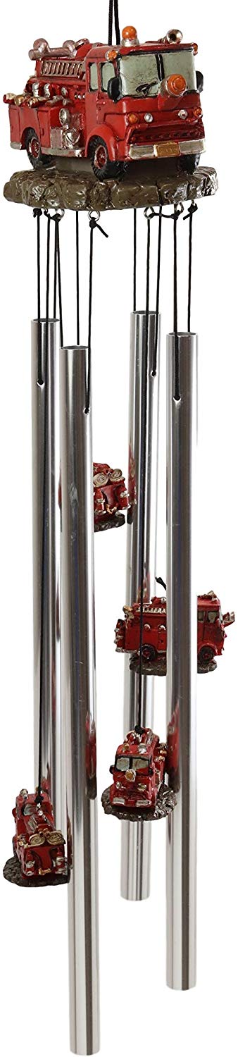 Ebros Gift Ebros Gift Decorative Red Fire Engine Truck Model Resonant Relaxing Wind Chime Patio Garden Accent Of Fire Fighters Hydrants 911 Emergency Civil Service