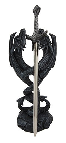 Ebros Gift Ebros Gift Dual Spiralling Serpent Dragon Holding Excalibur Sword Letter Opener Figurine