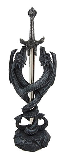 ebros gift Ebros Gift Dual Spiralling Serpent Dragon Holding Excalibur Sword Letter Opener Figurine