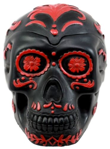 Ebros Gift Ebros Gift El Diablo Day Of The Dead Red Rose Skull Ashtray Tribal Tattoo Skull Figurine 5"Long