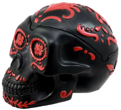 Ebros Gift Ebros Gift El Diablo Day Of The Dead Red Rose Skull Ashtray Tribal Tattoo Skull Figurine 5"Long