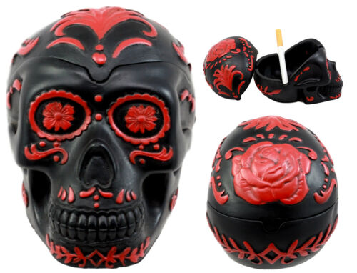 ebros gift Ebros Gift El Diablo Day of The Dead Red Rose Skull Ashtray Tribal Tattoo Skull Figurine 5"Long
