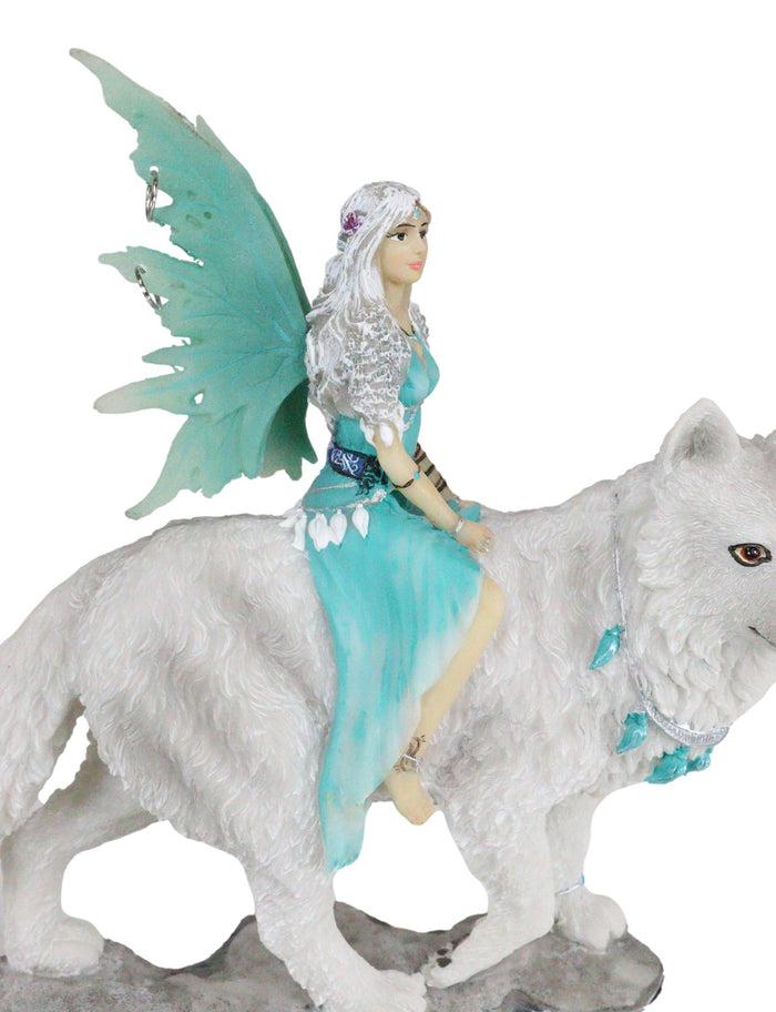 Ebros Gift Ebros Gift Elektra Blue Ice Fairy Riding Giant Snow Wolf King Rumba Figurine 8"H