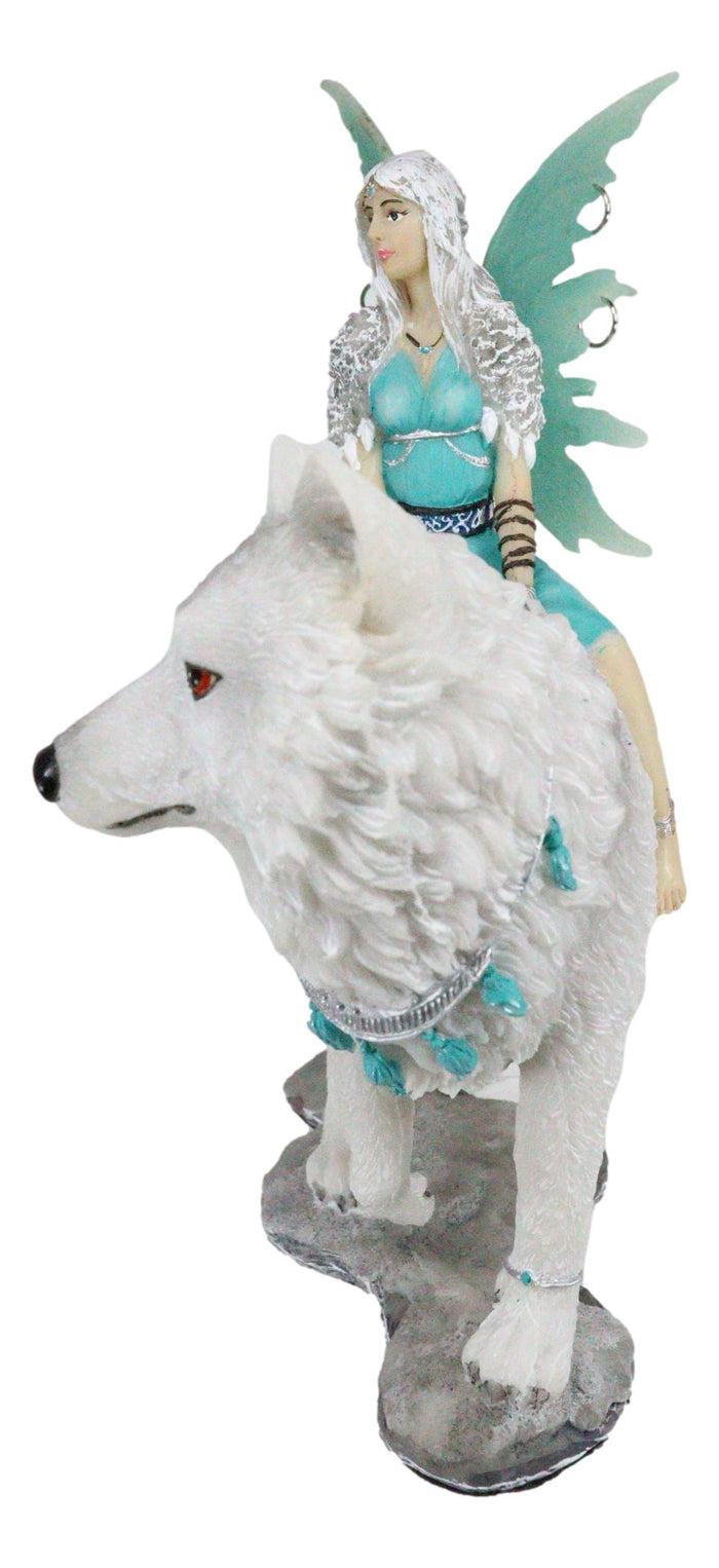 Ebros Gift Ebros Gift Elektra Blue Ice Fairy Riding Giant Snow Wolf King Rumba Figurine 8"H