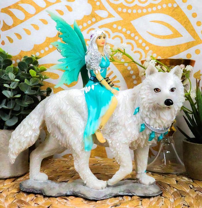 ebros gift Ebros Gift Elektra Blue Ice Fairy Riding Giant Snow Wolf King Rumba Figurine 8"H