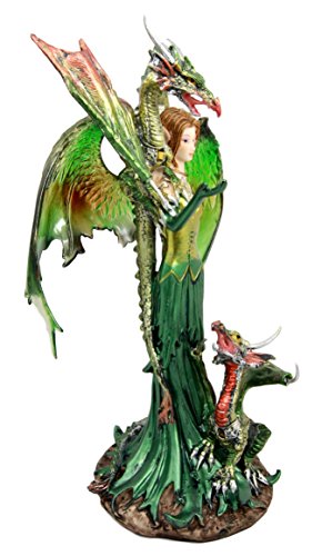 Ebros Gift Ebros Gift Emerald Elf Fairy With 2 Green Guardian Dragons Figurine 9"H