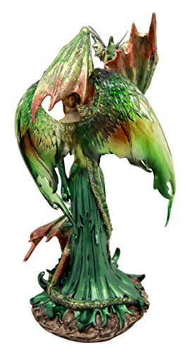 Ebros Gift Ebros Gift Emerald Elf Fairy With 2 Green Guardian Dragons Figurine 9"H
