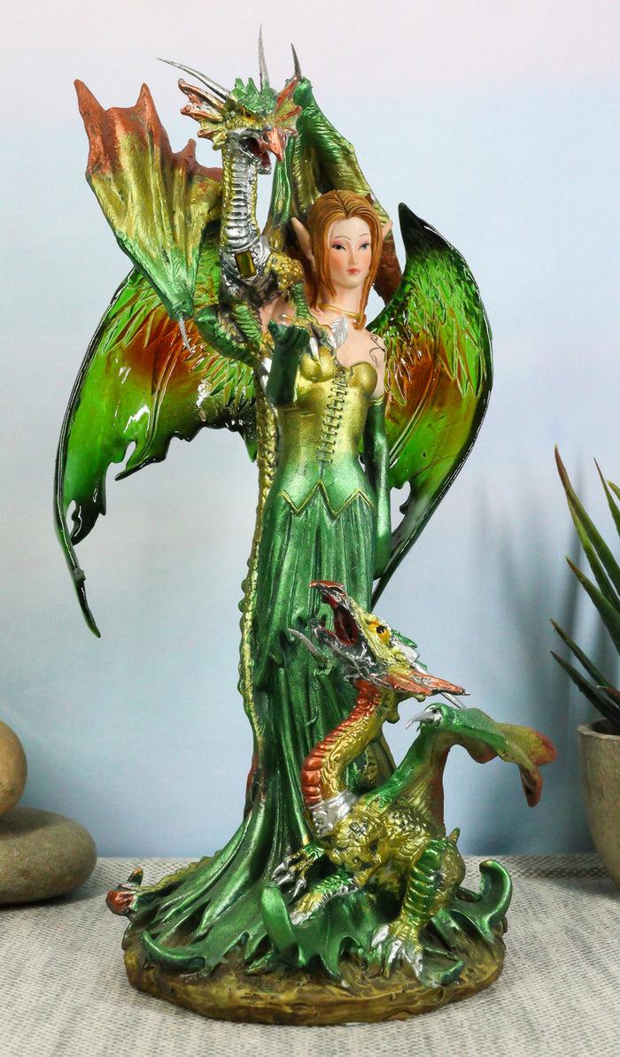ebros gift Ebros Gift Emerald Elf Fairy With 2 Green Guardian Dragons Figurine 9"H