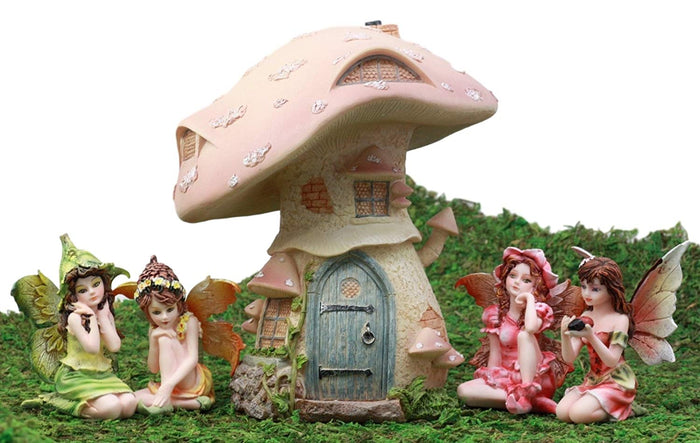 Ebros Gift Ebros Gift Enchanted Fairy Garden Miniatures Starter Kit Cottage House With Mini Fairy Figurines Do It Yourself Ideas For Your Home (Mushroom House Kit)