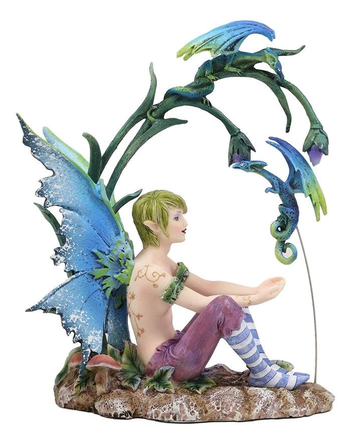 ebros gift Ebros Gift Enchanted Fairy Garden Wild Boy Faerie Training His Pet Dragon Figurine Do It Yourself Ideas for Your Home Collectible Fairies Elf Nymph Pixies Fantasy Amy Brown Decor Sculpture