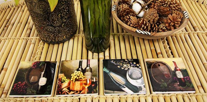 ebros gift Ebros Gift Everything Is Better With Wine Colorful Vintage Collection Coasters For Drinks 4pc Set Ceramic Tiles With Cork Backing Vineyard Winery Grapes Coaster Pack of 4 Furniture Protectors