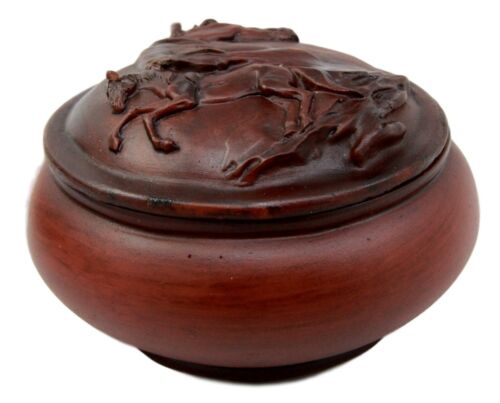 Ebros Gift Ebros Gift Faux Wood Resin Wildlife Stallion Horse Galloping Rounded Jewelry Trinket Decorative Box Figurine 4.5" D As Rustic Decor Accessory Storage Sculptural Art For Ranch Or Farm Lovers