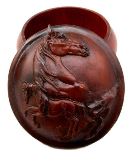 Ebros Gift Ebros Gift Faux Wood Resin Wildlife Stallion Horse Galloping Rounded Jewelry Trinket Decorative Box Figurine 4.5" D As Rustic Decor Accessory Storage Sculptural Art For Ranch Or Farm Lovers