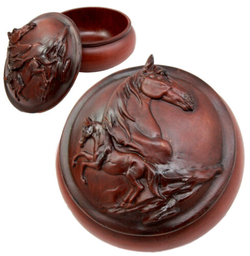 ebros gift Ebros Gift Faux Wood Resin Wildlife Stallion Horse Galloping Rounded Jewelry Trinket Decorative Box Figurine 4.5" D As Rustic Decor Accessory Storage Sculptural Art for Ranch Or Farm Lovers