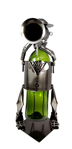 Ebros Gift Ebros Gift Festival Trumpet Player Hand Made Metal Wine Bottle Holder Caddy Decor 14"H