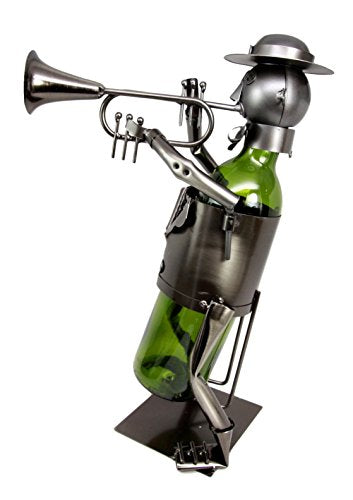 Ebros Gift Ebros Gift Festival Trumpet Player Hand Made Metal Wine Bottle Holder Caddy Decor 14"H