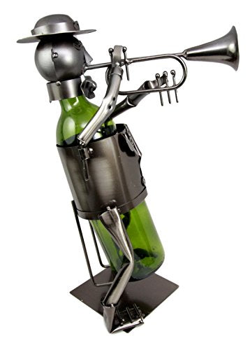 Ebros Gift Ebros Gift Festival Trumpet Player Hand Made Metal Wine Bottle Holder Caddy Decor 14"H