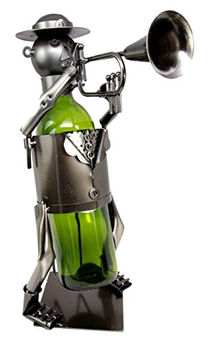 ebros gift Ebros Gift Festival Trumpet Player Hand Made Metal Wine Bottle Holder Caddy Decor 14"H