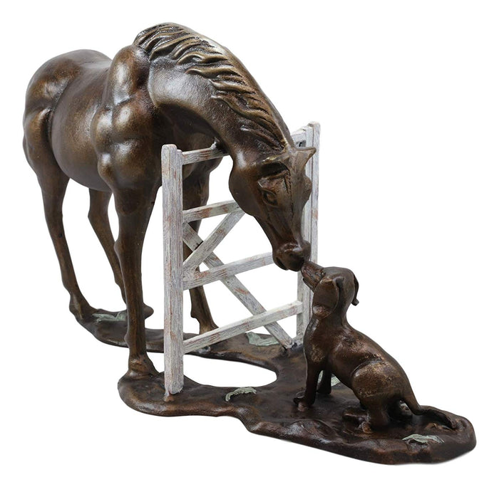 Ebros Gift Ebros Gift Fine Aluminum Metal Large Countryside BFF Buddies Horse And Dog By Barn Fence Garden Statue 25.75" Long Friendship Stallion Horses Dogs Animal Farm Western Rustic Country Decor Sculpture