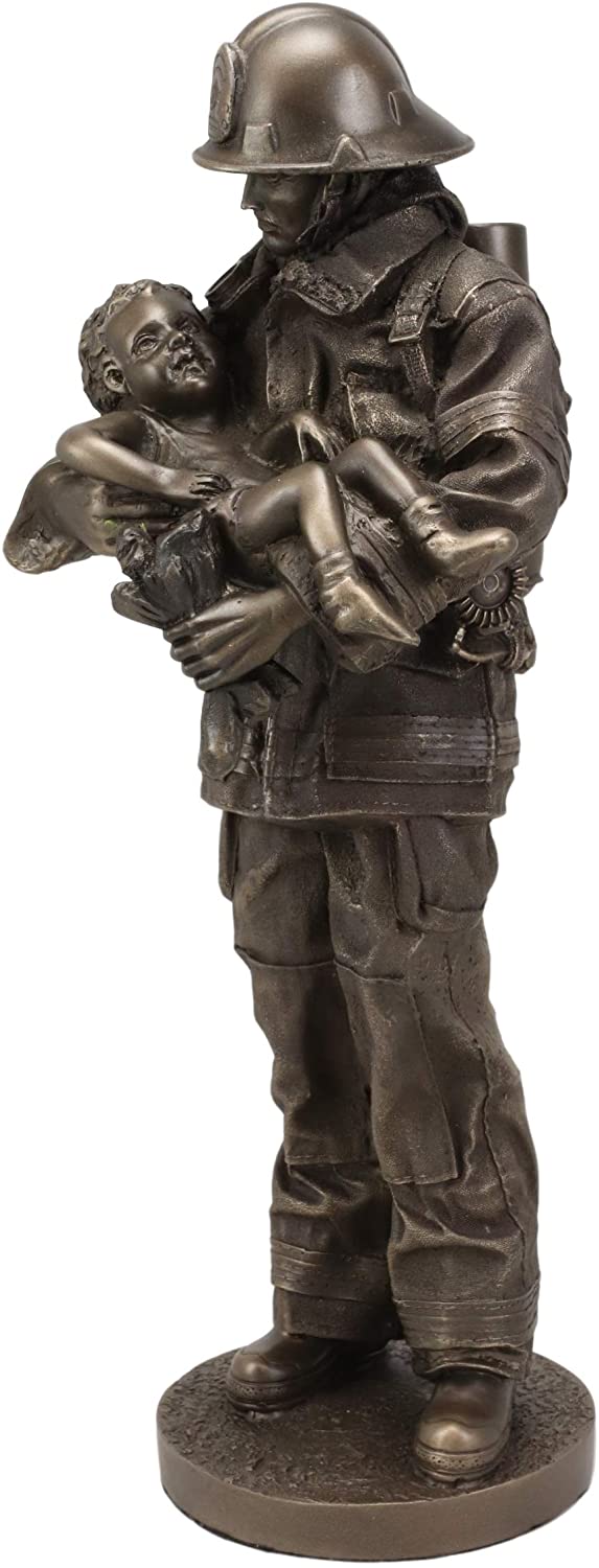 Ebros Gift Ebros Gift Fireman Fire Fighter Holding Child Decorative Figurine 12" Tall Resin
