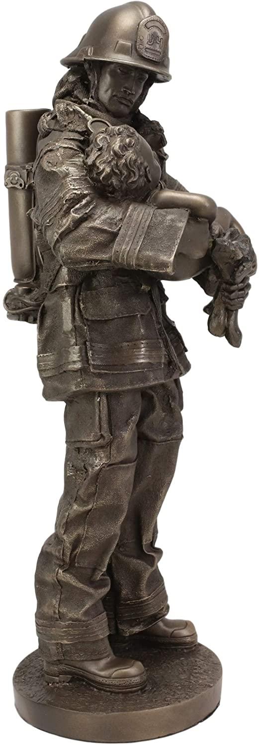 Ebros Gift Ebros Gift Fireman Fire Fighter Holding Child Decorative Figurine 12" Tall Resin