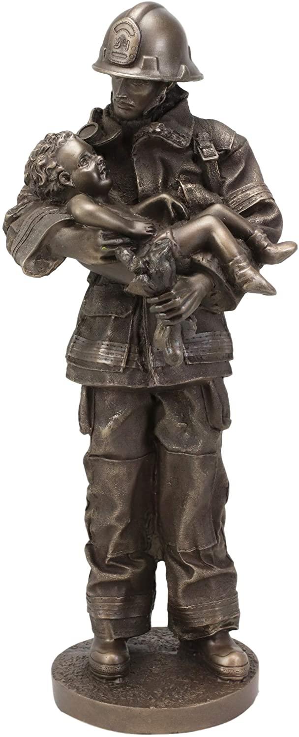 ebros gift Ebros Gift Fireman Fire Fighter Holding Child Decorative Figurine 12" Tall Resin