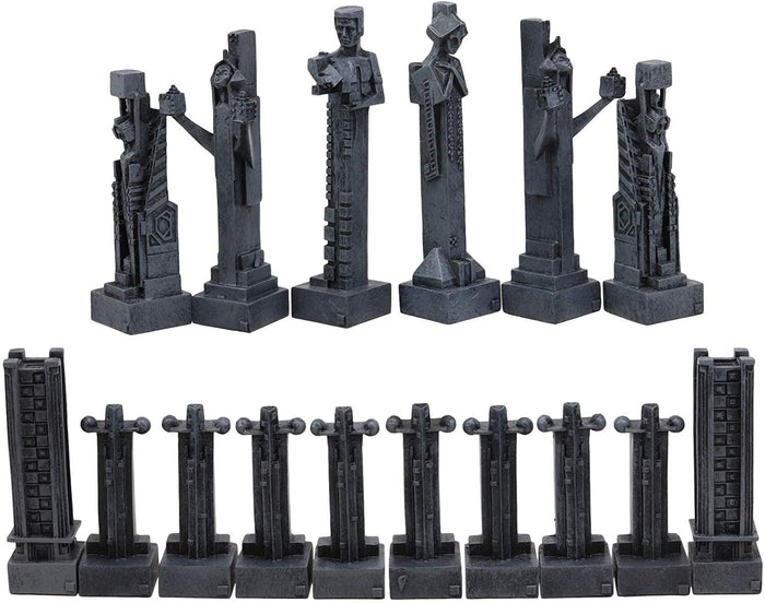 Ebros Gift Ebros Gift Frank Lloyd Wright Architecture Midway Gardens Complex Collectible White And Black Geometrical Sprites Chess Pieces Set With 5" Tallest Sprite Piece Figurines