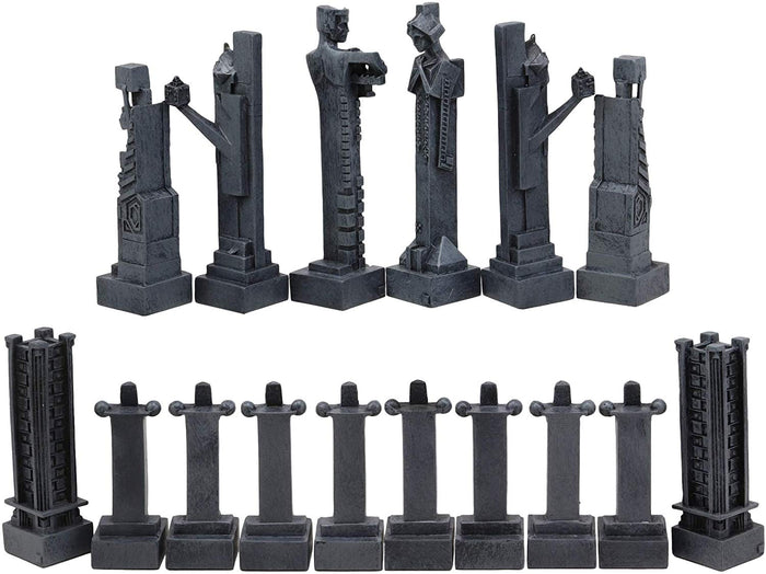 Ebros Gift Ebros Gift Frank Lloyd Wright Architecture Midway Gardens Complex Collectible White And Black Geometrical Sprites Chess Pieces Set With 5" Tallest Sprite Piece Figurines