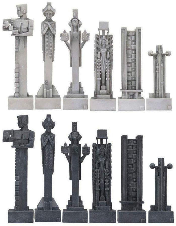 ebros gift Ebros Gift Frank Lloyd Wright Architecture Midway Gardens Complex Collectible White and Black Geometrical Sprites Chess Pieces Set with 5" Tallest Sprite Piece Figurines