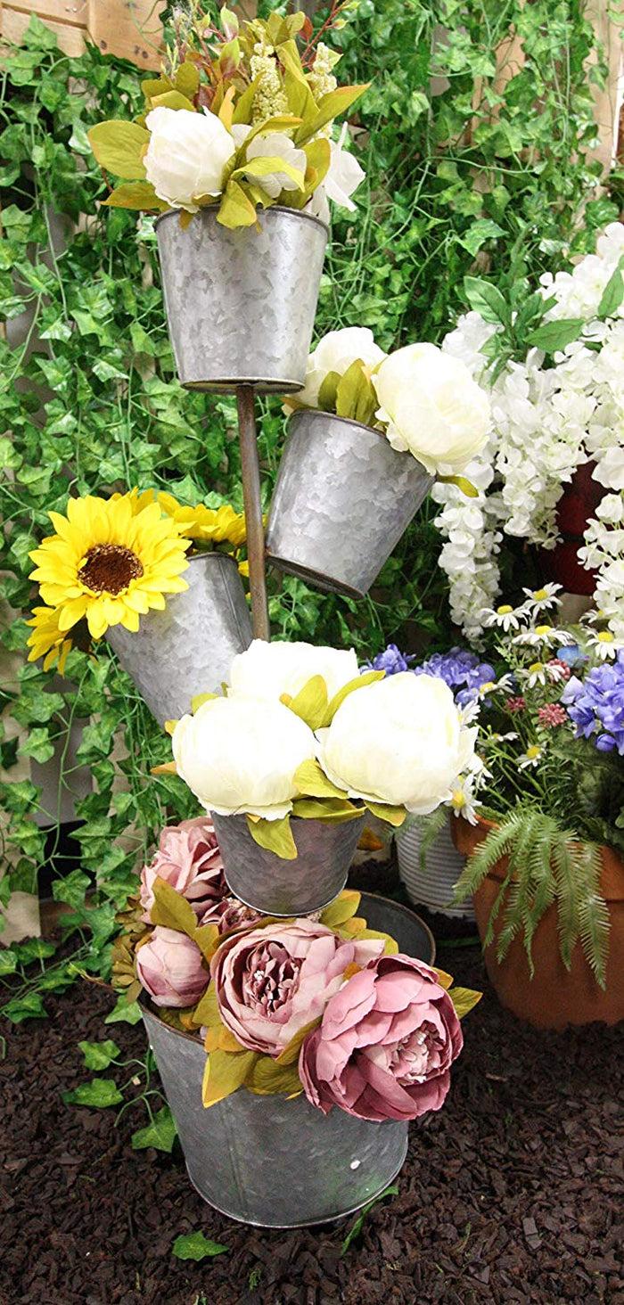 ebros gift Ebros Gift Galvanized Metal Rustic Vertical Pole 5 Tier Variable Sized Pot Planters Indoor Or Outdoor Standalone Planter Pots for Succulents Or Natural Greenery Plants Lawn Pool Patio Garden Accent