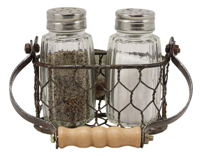 Ebros Gift Ebros Gift Galvanized Metal Rustic Vintage Farm Milk Basket Crate With Swine Pig Design Salt And Pepper Shakers Display Holder Set 5.25"High