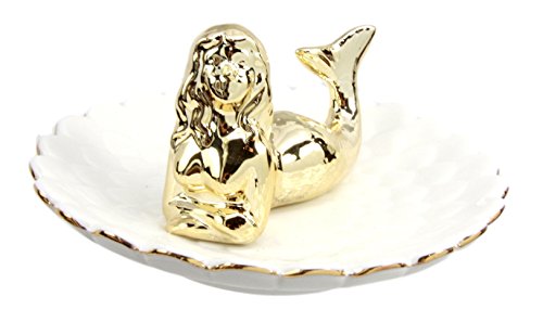 Ebros Gift Ebros Gift Golden Resting Mermaid Ceramic Ring Accessory Jewelry Holder Vanity Display Figurine