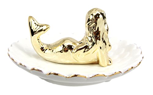 Ebros Gift Ebros Gift Golden Resting Mermaid Ceramic Ring Accessory Jewelry Holder Vanity Display Figurine