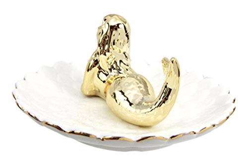 Ebros Gift Ebros Gift Golden Resting Mermaid Ceramic Ring Accessory Jewelry Holder Vanity Display Figurine