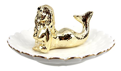 ebros gift Ebros Gift Golden Resting Mermaid Ceramic Ring Accessory Jewelry Holder Vanity Display Figurine