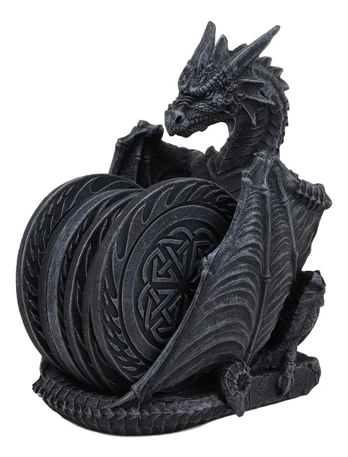 Ebros Gift Ebros Gift Gothic Winged Guardian Dragon With Celtic Knotwork Coaster Set Figurine Holder With 6 Round Coasters 6.25" Tall Dungeons And Dragons Mythical Fantasy Flying Beast