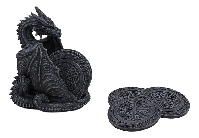 Ebros Gift Ebros Gift Gothic Winged Guardian Dragon With Celtic Knotwork Coaster Set Figurine Holder With 6 Round Coasters 6.25" Tall Dungeons And Dragons Mythical Fantasy Flying Beast