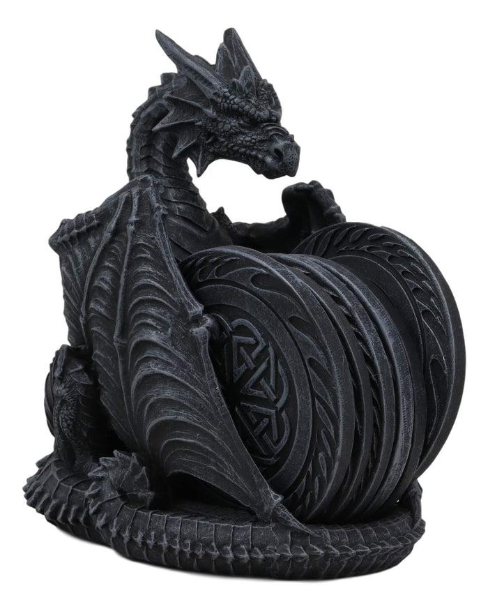 Ebros Gift Ebros Gift Gothic Winged Guardian Dragon With Celtic Knotwork Coaster Set Figurine Holder With 6 Round Coasters 6.25" Tall Dungeons And Dragons Mythical Fantasy Flying Beast