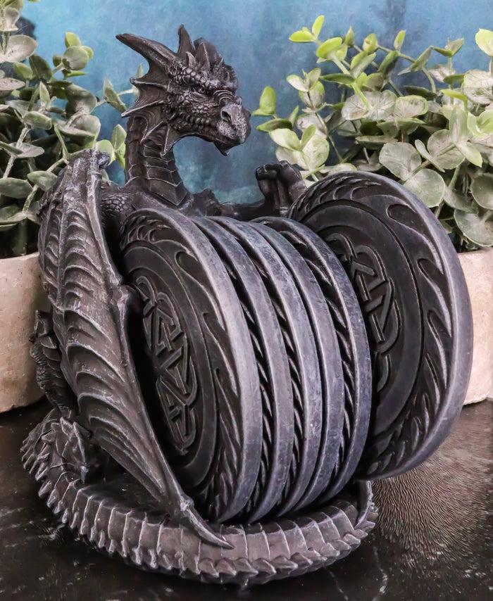 ebros gift Ebros Gift Gothic Winged Guardian Dragon with Celtic Knotwork Coaster Set Figurine Holder with 6 Round Coasters 6.25" Tall Dungeons and Dragons Mythical Fantasy Flying Beast