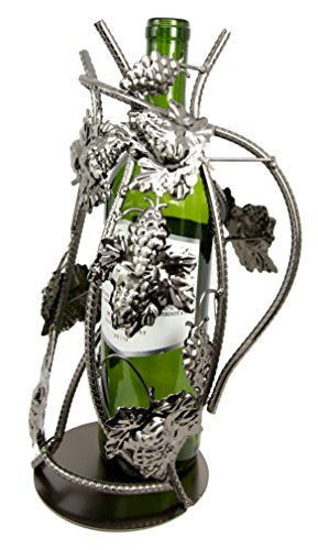 ebros gift Ebros Gift Grape Vineyard Nursery Graft Hand Made Metal Wine Bottle Holder Caddy Decor Figurine 12"H