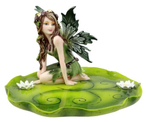 Ebros Gift Ebros Gift Green Absinthe Fairy Kneeling On Lotus Petal Soap Dish Figurine Jewelry Dish Plate Vanity Decor 6.25" Long