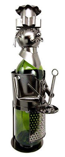 Ebros Gift Ebros Gift Head Chef With Pan & Spatula Hand Made Metal Wine Bottle Holder Caddy Decor Figurine 14.5"H