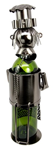 Ebros Gift Ebros Gift Head Chef With Pan & Spatula Hand Made Metal Wine Bottle Holder Caddy Decor Figurine 14.5"H