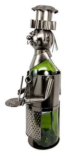 Ebros Gift Ebros Gift Head Chef With Pan & Spatula Hand Made Metal Wine Bottle Holder Caddy Decor Figurine 14.5"H