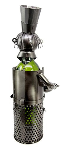 Ebros Gift Ebros Gift Head Iron Chef With Wok Pot Hand Made Metal Wine Bottle Holder Caddy Decor Figurine 14.5"H