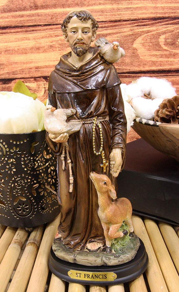 ebros gift Ebros Gift Holy Catholic Saint Francis of Assisi with Doves and Deer Statue 8.25" H Devoted Monk Patron of Animals & Environment Servant of Christ Altar Sanctuary Figurine Sculpture