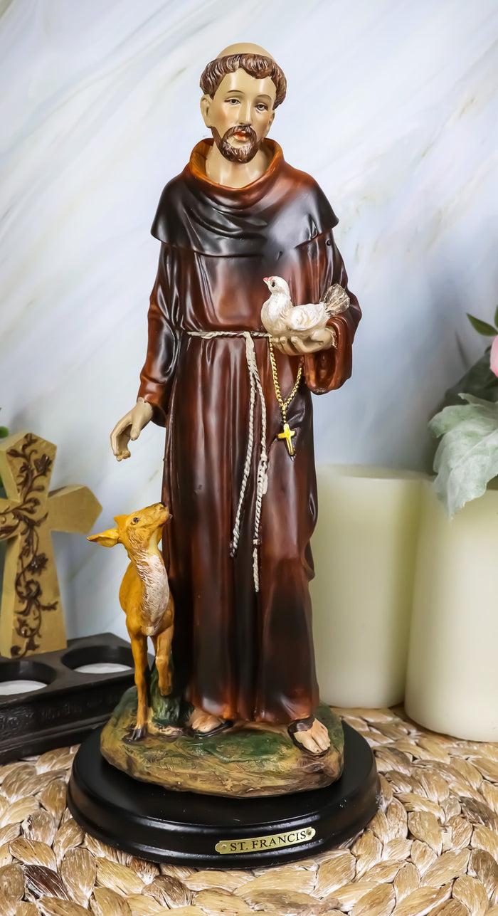 ebros gift Ebros Gift Holy Catholic Saint Francis of Assisi with Dove and Deer Statue and Brass Name Plate 12.25" H Devoted Monk Patron of Animals & Environment Servant of Christ Altar Figurine Sculpture
